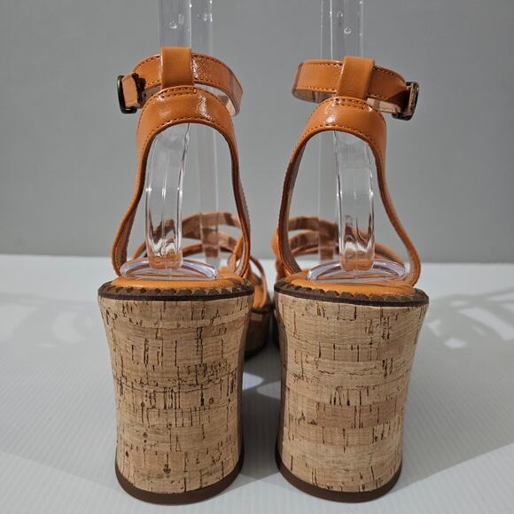Lucky Brand Taiza Platform Sandal Womens 10 Orange Leather Cork Block Heel NEW - Picture 8 of 12